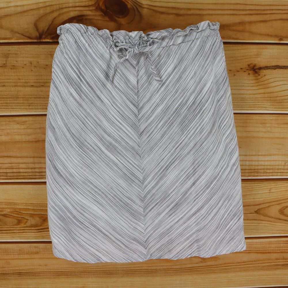 Merona Straight Skirt Womens Size M Gray White Striped Drawstring Paperbag Waist